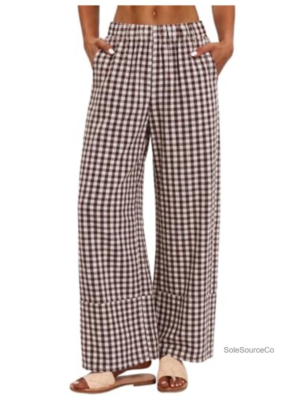 Women's Linen Pants High Waisted Wide Leg Pull On Trousers with Pockets